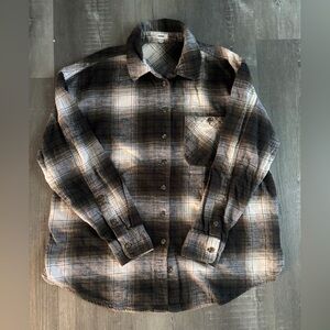 Garage  Women’s Dark Green  and White Plaid Button-Up Shirt